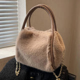 Winter Plush Shoulder Bag for Women Furry Totes Fur Chains Crossbody Handba