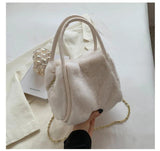 Winter Plush Shoulder Bag for Women Furry Totes Fur Chains Crossbody Handba
