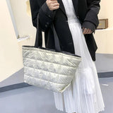 Winter Women Down Feather Padded Shoulder Bag High Capacity Shopper Bag