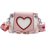 Heart Wide Shoulder Strap One Shoulder Bag For Girls Chain Hangbags