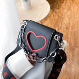 Heart Wide Shoulder Strap One Shoulder Bag For Girls Chain Hangbags