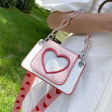 Heart Wide Shoulder Strap One Shoulder Bag For Girls Chain Hangbags