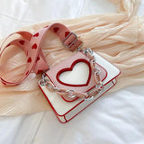 Heart Wide Shoulder Strap One Shoulder Bag For Girls Chain Hangbags