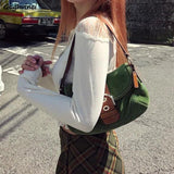Vintage Patchwork Green Shoulder Bag Women