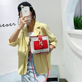 Checkered One-Shoulder Diagonal Bucket Bag