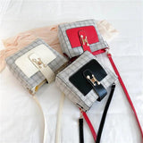 Checkered One-Shoulder Diagonal Bucket Bag