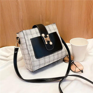 Checkered One-Shoulder Diagonal Bucket Bag