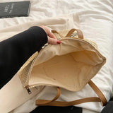 Summer Straw Shoulder Bag Striped Woven Beach Vacation Female Handbag