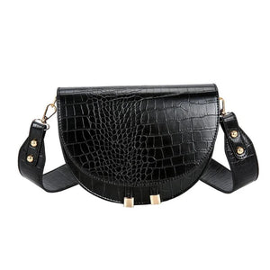 Crocodile Crossbody Bag Half Round PU Leather Handbag Shoulder Bolsa