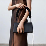 Vintage PU Satchel with Weave Handle and Zipper