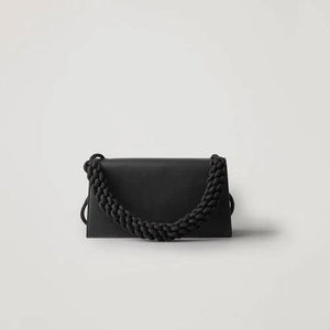 Vintage PU Satchel with Weave Handle and Zipper