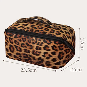 Leopard Print Makeup Bag Large Capacity Soft PU Leather Cosmetic Pouch