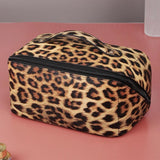 Leopard Print Makeup Bag Large Capacity Soft PU Leather Cosmetic Pouch
