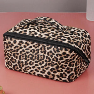 Leopard Print Makeup Bag Large Capacity Soft PU Leather Cosmetic Pouch