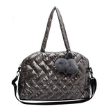 Quilted Shoulder Bag Large Capacity with Pompom Pendant Lady Handbag