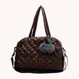 Quilted Shoulder Bag Large Capacity with Pompom Pendant Lady Handbag