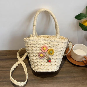 Summer Women Handbags Woven Ladies Tote Bags Casual Flower Portable Basket