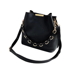 Retro Female Chain Tote Bucket Bag Women Chain Pu Leather Shoulder