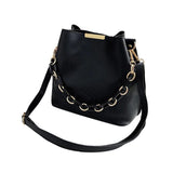 Retro Female Chain Tote Bucket Bag Women Chain Pu Leather Shoulder