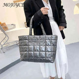 Women Quilted Lattice Shoulder Bag Solid Nylon Large Tote Handbags