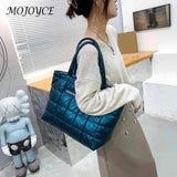 Women Quilted Lattice Shoulder Bag Solid Nylon Large Tote Handbags