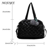 Quilted Shoulder Bag Pompom Pendant Large Capacity Crossbody Bag