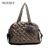 Quilted Shoulder Bag Pompom Pendant Large Capacity Crossbody Bag
