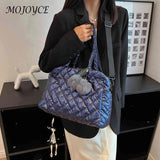 Quilted Shoulder Bag Pompom Pendant Large Capacity Crossbody Bag