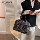 Quilted Shoulder Bag Pompom Pendant Large Capacity Crossbody Bag