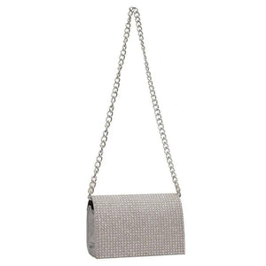 Rhinestone Women's Handbag Square Flap Bag Silver Chain Shoulder Bag