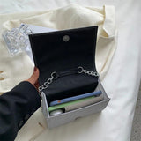 Rhinestone Women's Handbag Square Flap Bag Silver Chain Shoulder Bag