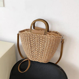 Women's Straw Tote Bag Rattan Crossbody Handbag Beach Shoulder Bag