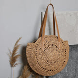 Hollow Flower Straw Woven Bag Casual Beach Tote Handbag