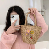 Summer Hand-Woven Handbag Casual Flower Portable Basket Shape