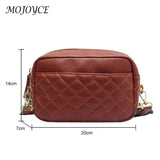 Quilted PU Leather Camera Shoulder Bag Prints Wide Strap Rhombus Pattern