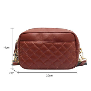 Quilted PU Leather Camera Shoulder Bag Rhombus Pattern Solid Shoulder Purse