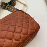 Retro Shoulder Crossbody Bag Prints Wide Strap PU Leather Camera Shoulder Bag