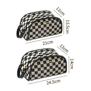 Plaid Cosmetic Bag Double Zipper Handbag Large-capacity Beauty Makeup Pouch