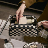 Plaid Cosmetic Bag Double Zipper Handbag Large-capacity Beauty Makeup Pouch