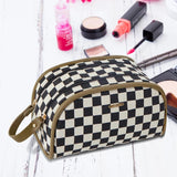 Plaid Cosmetic Bag Double Zipper Handbag Large-capacity Beauty Makeup Pouch