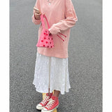 Heart Embroidery Women Shoulder Bags Pink Plaid Bucket Bag