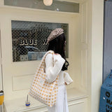 Plush Shoulder Bag Soft Fleece Tote Shopping Waffle Plaid Large