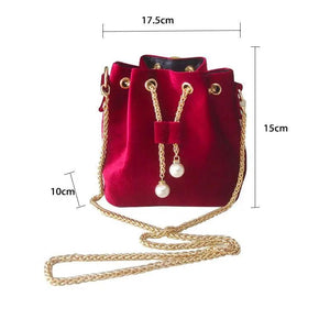Vintage Sweet Wine Red Velvet Crossbody Bucket Bag