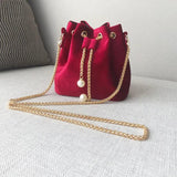 Vintage Sweet Wine Red Velvet Crossbody Bucket Bag