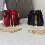 Vintage Sweet Wine Red Velvet Crossbody Bucket Bag