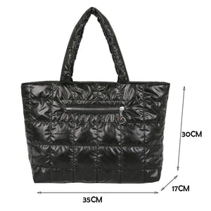Women Quilted Lattice Shoulder Bag Vintage Solid Nylon Large Tote Handbags