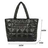 Women Quilted Lattice Shoulder Bag Vintage Solid Nylon Large Tote Handbags