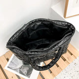 Women Quilted Lattice Shoulder Bag Vintage Solid Nylon Large Tote Handbags