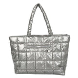Women Quilted Lattice Shoulder Bag Vintage Solid Nylon Large Tote Handbags