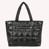 Women Quilted Lattice Shoulder Bag Vintage Solid Nylon Large Tote Handbags